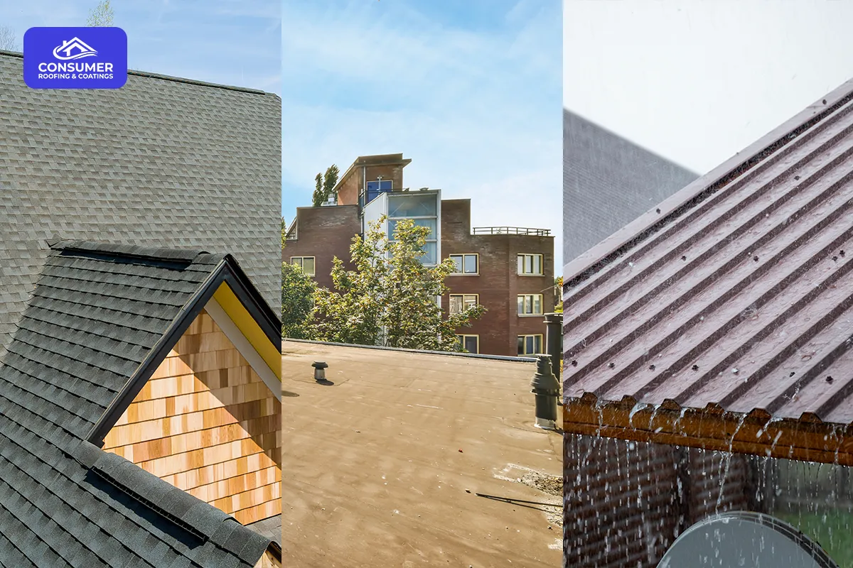 Close up of new house roof structure covered with metal tile sheets
